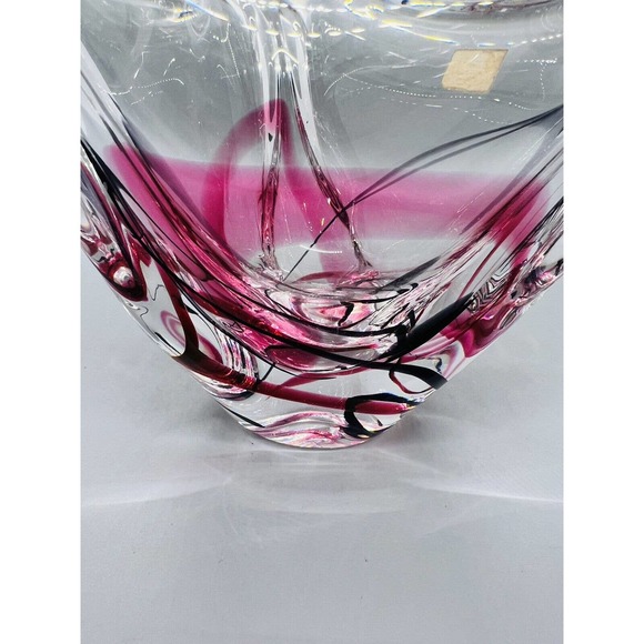 Maastricht Max Verboeket Art Glass Vase Bowl Signed on Base Pink Purple Clear - Picture 6 of 8